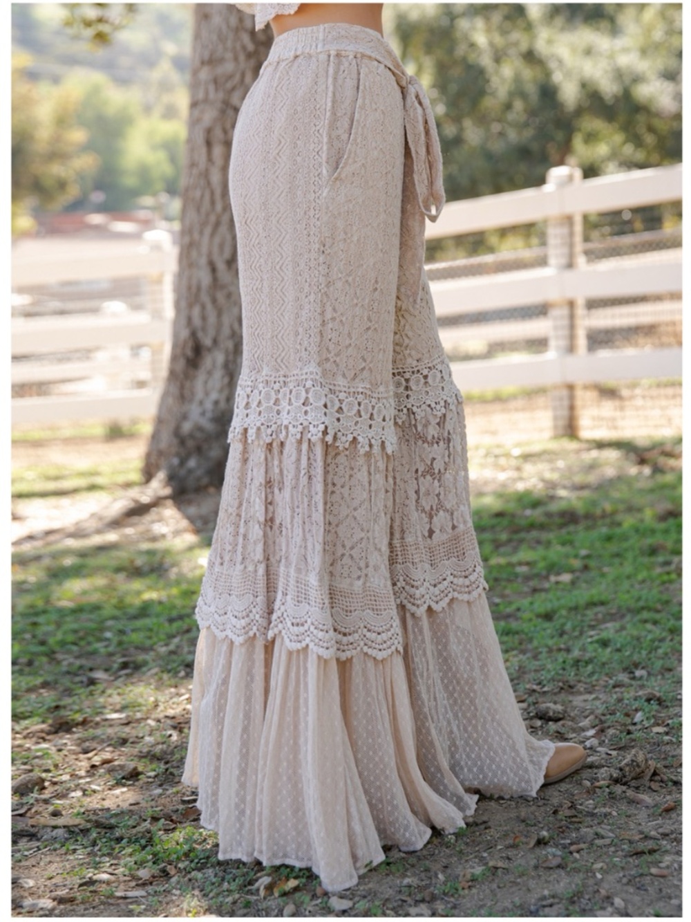 Young Threads Stretchy Waist Tiered Lace Wide Leg Pants - Picture 5 of 7